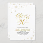 Invitation À 90 | Gold & White 90th Birthday Party<br><div class="desc">Fêtons votre journée spéciale avec cette élégante invitation à la fête du 90e anniversaire. Ce design présente une typographie or chic "Cheers to 90 years" et des éléments or. Vous pouvez customiser le texte et la couleur arrière - plan. D'autres articles de fête correspondants sont disponibles dans ma boutique BaraBomDesign....</div>