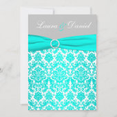 Invitation à Aqua, Grey et White Mariage damassé (Devant)