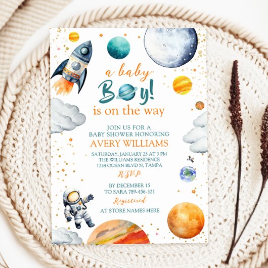 Invitation A Baby Boy Is On The Way Space Theme Baby Shower