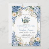 Invitation A Baby Is Brewing Blue Floral Shower (Devant)
