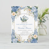 Invitation A Baby Is Brewing Blue Floral Shower (Debout devant)