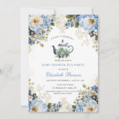 Invitation A Baby Is Brewing Blue Floral Shower (Devant)