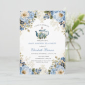 Invitation A Baby Is Brewing Blue Floral Shower (Debout devant)