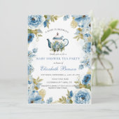Invitation A Baby Is Brewing Blue Floral Shower (Debout devant)