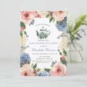 Invitation A Baby Is Brewing Blue Floral Shower (Debout devant)