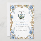Invitation A Baby Is Brewing Blue Floral Shower (Devant)