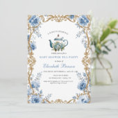 Invitation A Baby Is Brewing Blue Floral Shower (Debout devant)