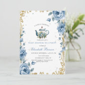 Invitation A Baby Is Brewing Blue Floral Shower (Debout devant)