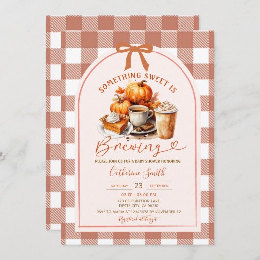 Invitation A Baby is Brewing Coffee Baby Shower Fall Autumn (Devant / Derrière)