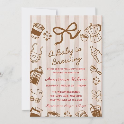 Invitation A Baby is Brewing Coffee bow hand drawn Shower (Devant)