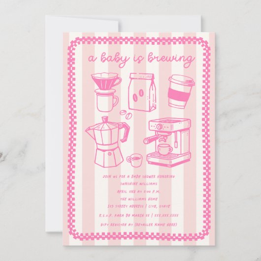 Invitation A Baby Is Brewing Coffee Girl Pink Baby Shower (Devant)