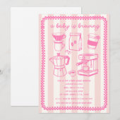 Invitation A Baby Is Brewing Coffee Girl Pink Baby Shower (Devant / Derrière)