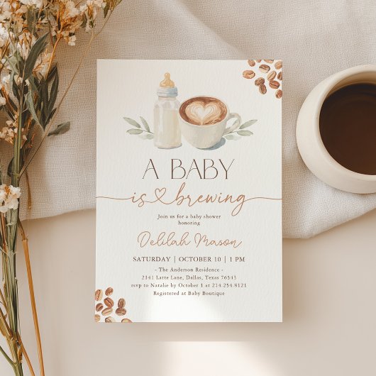 Invitation A Baby is Brewing Gingham Coffee Baby Shower