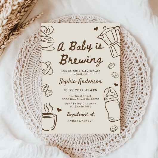 Invitation A Baby is Brewing Hand Drawn Coffee Baby Shower