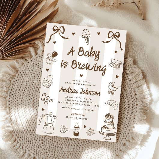Invitation A Baby is Brewing Hand Drawn French Baby Shower