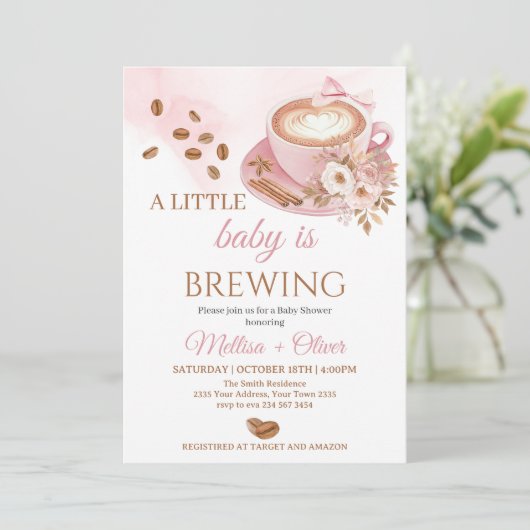 Invitation A Baby Is Brewing Oh Baby Coffee Beans Baby Shower (Debout devant)