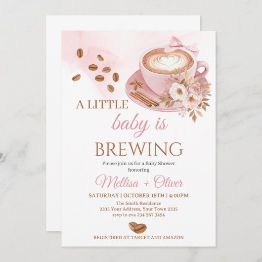 Invitation A Baby Is Brewing Oh Baby Coffee Beans Baby Shower (Devant / Derrière)