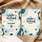 Invitation A Baby is Brewing Retro Blue Coffee Baby Shower