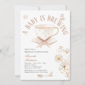Invitation A Baby Is Brewing Tea Party Bow Baby Shower Pastel (Devant)