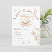 Invitation A Baby Is Brewing Tea Party Bow Baby Shower Pastel (Debout devant)