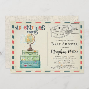 Invitation à Baby shower à thème Vintage voyage