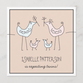 Invitation à Baby shower jumeau pour les oiseaux m