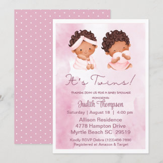 Invitation à Baby shower rose des filles jumelles