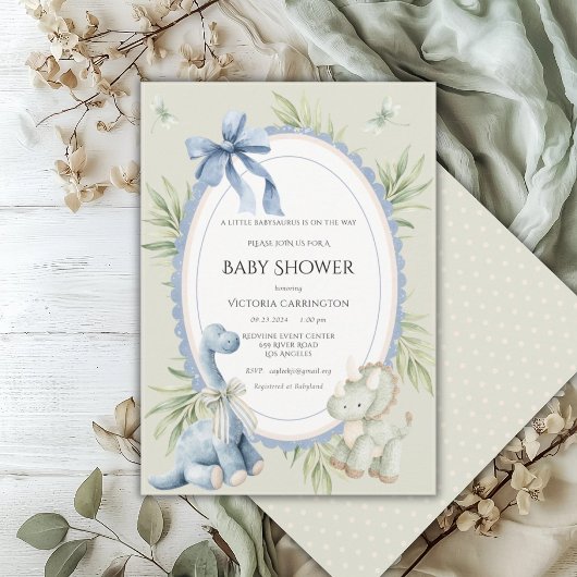Invitation A Babysauraus is on the Way Sage Green Baby