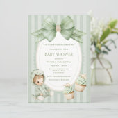 Invitation A Babysauraus is on the Way Sage Green Baby Invita (Debout devant)