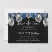 Invitation à ballons bleu et argent double anniver (Devant)