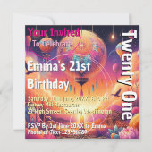 Invitation à ballons d'anniversaire coloré 21e (Devant)