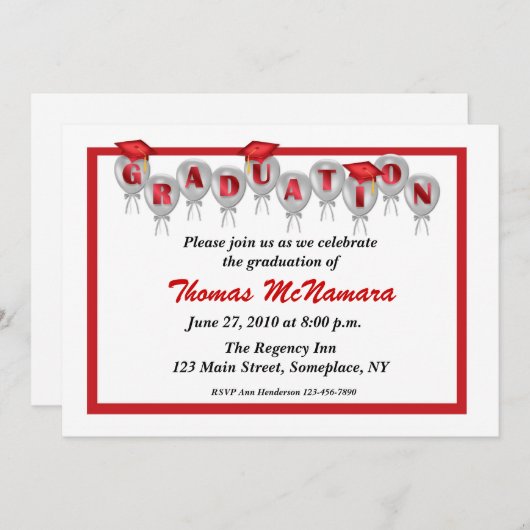 Invitation à ballons de finition rouge (Devant / Derrière)