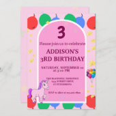 Invitation à ballons unicorne 3e anniversaire (Devant / Derrière)