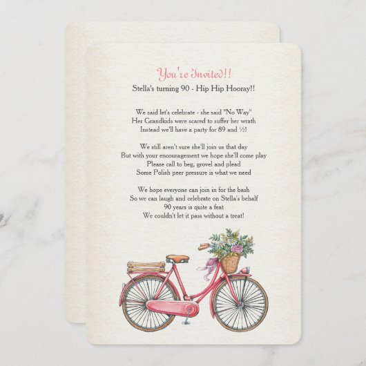 Invitation à bicyclette rose Customisée (Devant / Derrière)