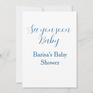 Invitation à bientôt baby shower bleu nom date simple
