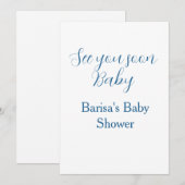 Invitation à bientôt baby shower bleu nom date simple (Devant / Derrière)
