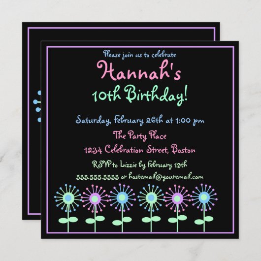 Invitation à Blooms Rétro (Devant / Derrière)