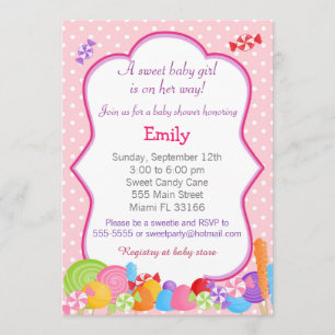 Invitation à bonbons Bébée Douche pour fille rose