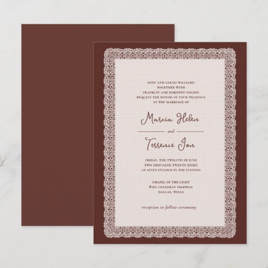Invitation à bordure de dentelle (Devant / Derrière)