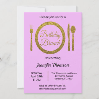 Invitation à Brunch Anniversaire d'or violet