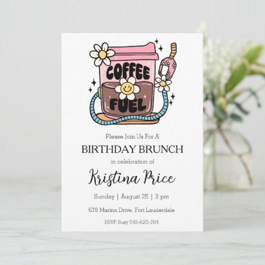 invitation à brunch d'anniversaire fleuri (Debout devant)