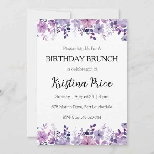 invitation à brunch d'anniversaire fleuri (Devant)