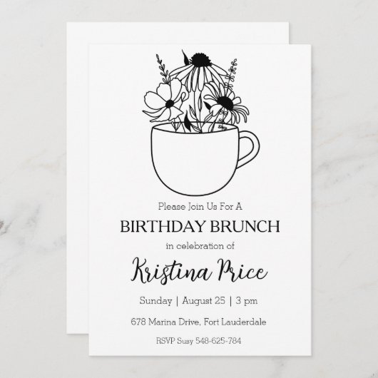 invitation à brunch d'anniversaire fleuri (Devant / Derrière)