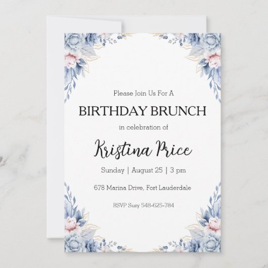 invitation à brunch d'anniversaire fleuri (Devant)