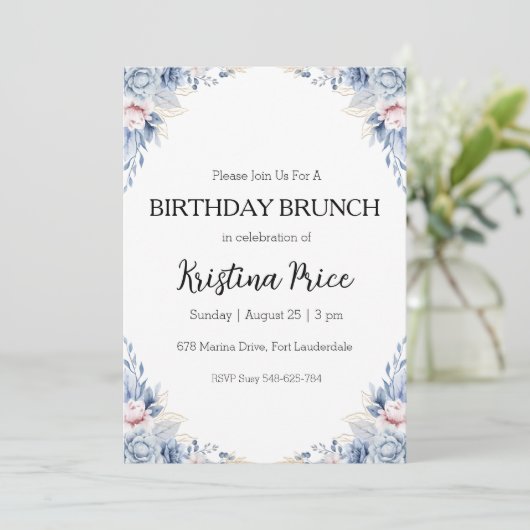 invitation à brunch d'anniversaire fleuri (Debout devant)