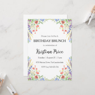 invitation à brunch d'anniversaire fleuri
