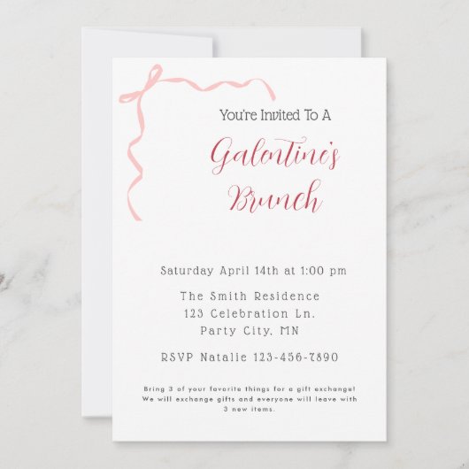 Invitation à Brunch de Pink Bow Galentine (Devant)