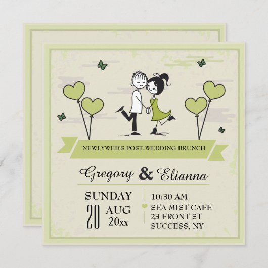 Invitation à Brunch Ensemble (Vert) Post Mariage (Devant / Derrière)