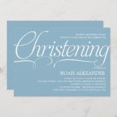 Invitation à Christening de Script Précieux - Bleu (Devant / Derrière)
