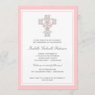 Invitation à Christening Girl Cross-Pink